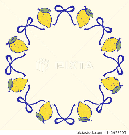 Round frame featuring lemons in Mediterranean style Round frame featuring lemons in Mediterranean style 143972305