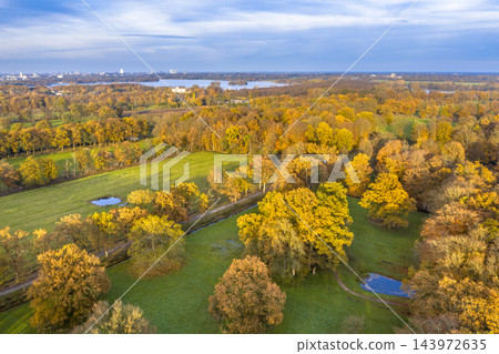 Aerial View of Autumn Colours in Landgoed de Braak, Paterswolde, Netherlands Aerial View of Autumn Colours in Landgoed de Braak, Paterswolde, Netherlands 143972635