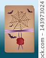 Vintage Halloween poster vector design with spider web and wax seal 143973024