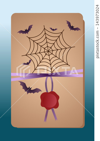 Vintage Halloween poster vector design with spider web and wax seal Vintage Halloween poster vector design with spider web and wax seal 143973024