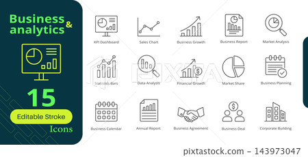 Business analytics line icon set, finance growth editable stroke vector icon, editable stroke icon. Business analytics line icon set, finance growth editable stroke vector icon, editable stroke icon. 143973047