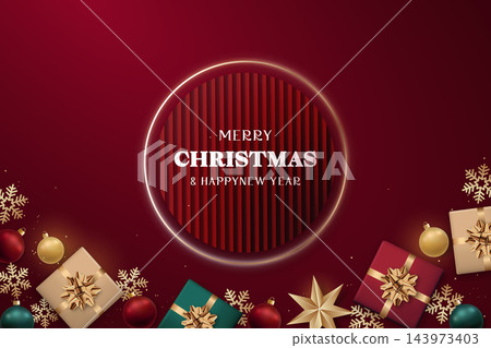 Festive greeting card design with elegant typography and holiday decorations Festive greeting card design with elegant typography and holiday decorations 143973403
