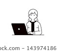 Vector illustration of the upper body of a young woman/businesswoman working at a desk on a laptop. 143974186