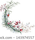 Watercolor Christmas wreath with winter berries, leaves and branches. Botanical isolated illustration 143974557