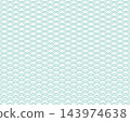 A Japanese-style pattern with a pale emerald green seigaiha (wave pattern) on a white background. 143974638
