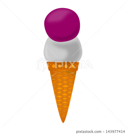 Cone ice cream, double scoop: Black sesame and purple sweet potato Cone ice cream, double scoop: Black sesame and purple sweet potato 143977414