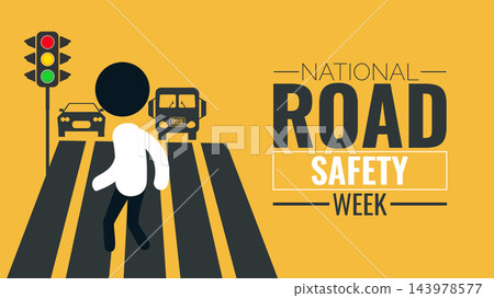 National Road Safety Week illustration with pedestrian crossing, traffic light, and vehicles in flat vector style National Road Safety Week illustration with pedestrian crossing, traffic light, and vehicles in flat vector style 143978577