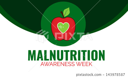 Malnutrition Awareness Week vector illustration with red apple and green heart symbol on white background 143978587