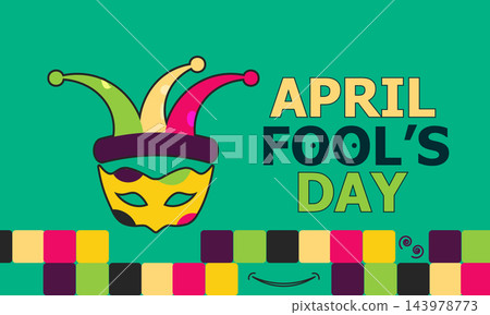 Happy April Fool's Day greeting with colorful jester hat and festive fireworks,cheerful smile and quirky elements, vector illustration Happy April Fool's Day greeting with colorful jester hat and festive fireworks,cheerful smile and quirky elements, vector illustration 143978773