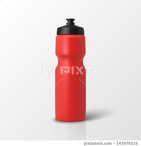Sports Water Bottle with Red Body and Black Cap. 3d Realistic Blank Sports Water Bottle for Fitness, Gym, Cycling and Training. Sports Water Bottle Vector for Hydration, Workout and Reusable Drinkware Sports Water Bottle with Red Body and Black Cap. 3d Realistic Blank Sports Water Bottle for Fitness, Gym, Cycling and Training. Sports Water Bottle Vector for Hydration, Workout and Reusable Drinkware 143979328