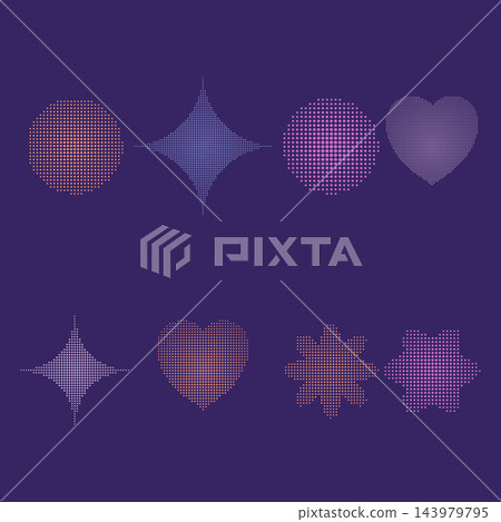 Set of retro halftone abstract shapes, stars, and hearts vector illustration Set of retro halftone abstract shapes, stars, and hearts vector illustration 143979795