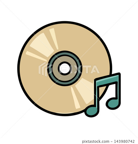 A stylized illustration of a CD disc with music notes, representing digital audio, music, and sound. A stylized illustration of a CD disc with music notes, representing digital audio, music, and sound. 143980742
