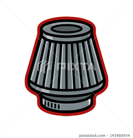 Stylized illustration of a performance automotive air filter cone, a critical engine component for air intake. Stylized illustration of a performance automotive air filter cone, a critical engine component for air intake. 143980934