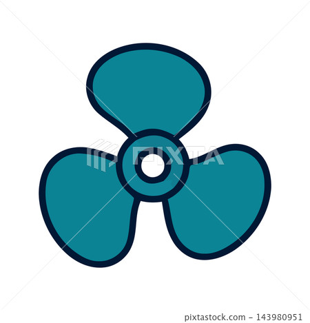 A simple, clean icon of a teal propeller with three blades, isolated on a white background. A simple, clean icon of a teal propeller with three blades, isolated on a white background. 143980951