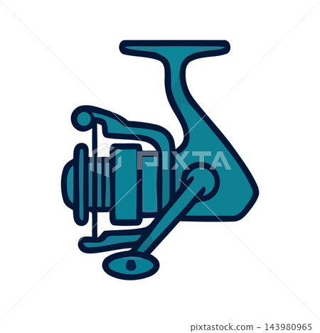 Simple teal graphic illustration of a spinning fishing reel, representing angling and outdoor recreation. Simple teal graphic illustration of a spinning fishing reel, representing angling and outdoor recreation. 143980965