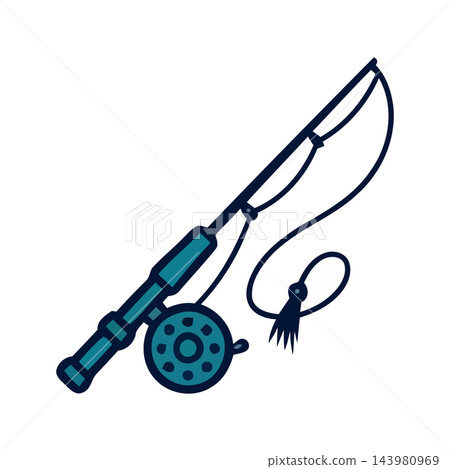 A stylized, hand-drawn illustration of a fishing rod and reel, representing a classic outdoor hobby. A stylized, hand-drawn illustration of a fishing rod and reel, representing a classic outdoor hobby. 143980969
