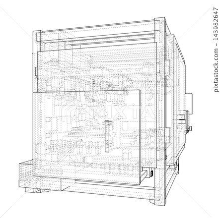 industrial machine wireframe illustration. Vector industrial machine wireframe illustration. Vector 143982647