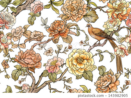 chinoiserie pattern with birds chinoiserie pattern with birds 143982905