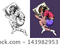 Young woman or girl sleeping on the pillow. Hand drawn doodle drawing as concept.  143982953