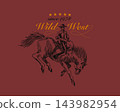 Cowboy rodeo poster. Wild west t shirt concept with a man horseback jumping on his steed. Fully hand 143982954