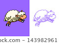 Jumping or flying little cute sheep or lamb. Hand drawn sleep concept. engraved doodle style 143982961