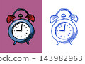 Alarm clock icon grawing. Hand drawn engraved doodle style. 143982963