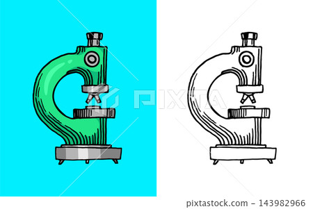Microscope drawing icon in doodle hand drawn style 143982966