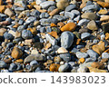 Colorful Smooth Pebbles and Natural Stones on a Rocky Beach Creating a Detailed Coastal Texture 143983023