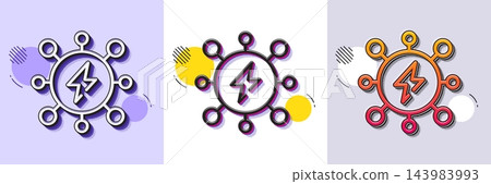 Power line icon. Halftone dotted pattern. Gradient icon with grain shadow. Electric energy sign. Charge performance symbol. Line power icon. Various designs. Vector 143983993