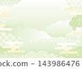 優雅的日式背景，飾以綠色雲朵圖案 - 橫版 143986476