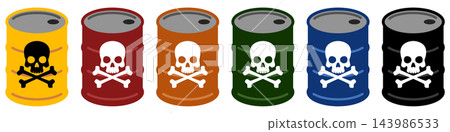 Hazardous Substance Warning Icons: Drum Can with Skull - Hazardous Material Symbol Set Hazardous Substance Warning Icons: Drum Can with Skull - Hazardous Material Symbol Set 143986533