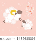 2027 New Year's greeting card: Sheep illustration [pink] 143986884