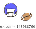 Cute hand-drawn illustration of an American football and helmet 143988760