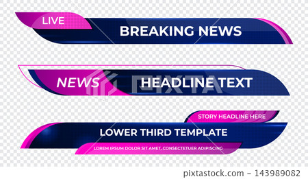Modern lower third banner. Set of broadcast news lower third banner template. Lower third bar template for breaking news, sport, streaming. Video headline title Modern lower third banner. Set of broadcast news lower third banner template. Lower third bar template for breaking news, sport, streaming. Video headline title 143989082