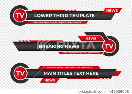 Modern lower third banner. Set of broadcast news lower third banner template. Lower third bar template for breaking news, sport, streaming. Video headline title Modern lower third banner. Set of broadcast news lower third banner template. Lower third bar template for breaking news, sport, streaming. Video headline title 143989098