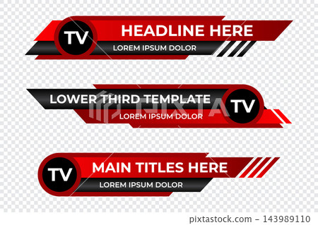 Modern lower third banner. Set of broadcast news lower third banner template. Lower third bar template for breaking news, sport, streaming. Video headline title Modern lower third banner. Set of broadcast news lower third banner template. Lower third bar template for breaking news, sport, streaming. Video headline title 143989110