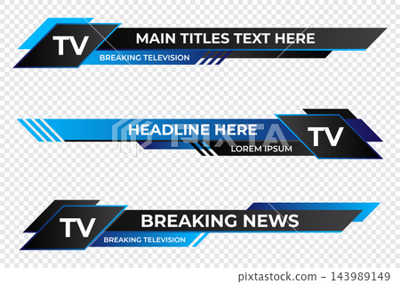 Modern lower third banner. Set of broadcast news lower third banner template. Lower third bar template for breaking news, sport, streaming. Video headline title Modern lower third banner. Set of broadcast news lower third banner template. Lower third bar template for breaking news, sport, streaming. Video headline title 143989149