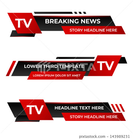 News lower third. Lower third for show and entertainment credit name and title. Set banner and lower third for news and live. Set of broadcast news lower third banner News lower third. Lower third for show and entertainment credit name and title. Set banner and lower third for news and live. Set of broadcast news lower third banner 143989231
