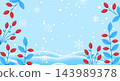 Winter background with berries and seasonal leaves. Winter snow background. Snowy landscape, snowflakes, frozen hills, and snow drifts decoration 143989378