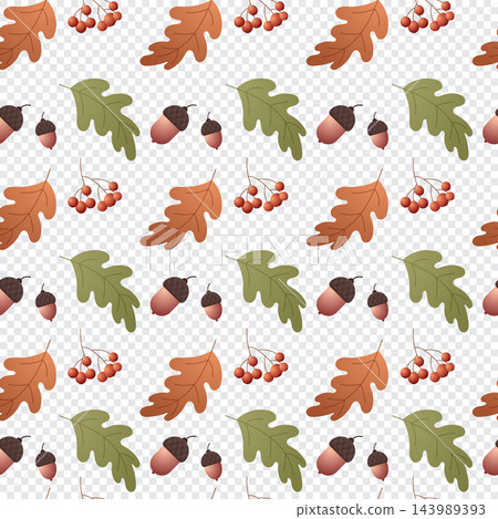 Vector seamless pattern with autumn leaves, berries, and acorns. Autumn decoration background for prints, packaging, covers 143989393