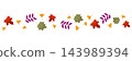 Wave of falling leaves. Autumn flying leaves. Autumn leaf border. Vector graphic with colorful maple, oak, and ginkgo leaves. Thanksgiving and seasonal harvest banner 143989394
