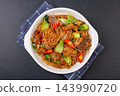 savory Stir-Fried Rice Vermicelli Noodles with Braised Pork Head Meat and Vegetables 143990720