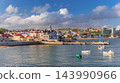Panoramic View of Cascais Waterfront and Fishing Boats in Portugal 143990966