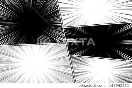 Black and white comic background with halftone effect. Comic page template with divided frames. Black and white comic background with halftone effect. Comic page template with divided frames. 143992483