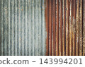 Old zinc wall texture background, rusty on galvanized metal panel sheeting. 143994201