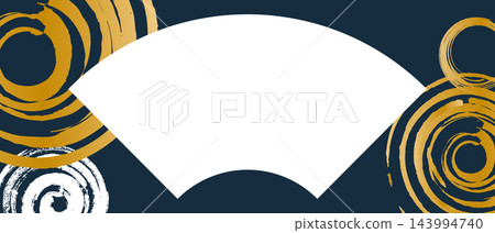 A Japanese modern background frame (horizontal) featuring a white fan shape and a swirling pattern drawn with gold brushstrokes. 143994740
