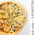 home made pizza with onion and olives 143995799