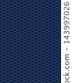 A traditional Japanese pattern featuring blue seigaiha waves against a dark blue background. 143997026