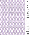 A traditional Japanese pattern featuring purple seigaiha (wave pattern) on a white background. 143997898