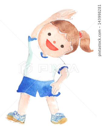 水彩插畫，描繪了一個女孩在做體操。 143998281